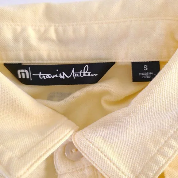 Travis Mathew Mens Shirt Yellow Striped Pocket Polo - Picture 4 of 6